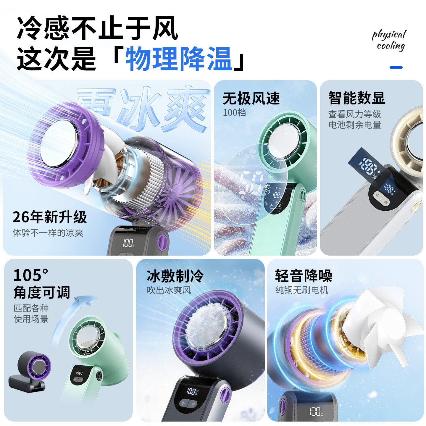 yoobao羽博手持折叠小风扇2026新款高速制冷风扇便携式户外随身小型风扇学生桌面静音超长续航电风扇手持