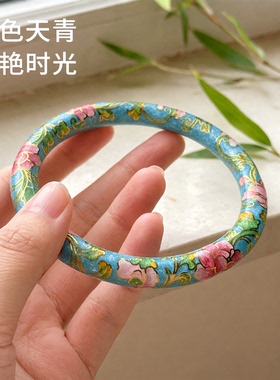 钻之银景泰蓝花卉复古手镯女款