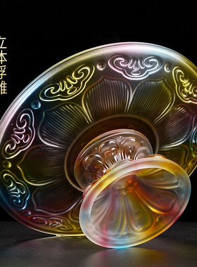 藏村供果果盘莲花水果盘琉璃摆件桌面八吉祥供盘果盘客厅装饰摆件