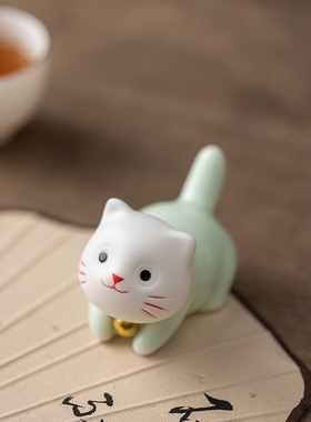 迷你陶瓷可爱小猫咪治愈系装饰桌面招财动物家居小客厅摆件卡通