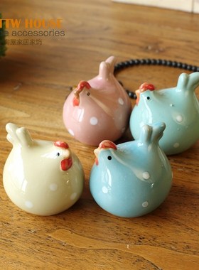 美式田园彩色点点鸡陶瓷摆件 家居隔板Q装饰品 橱柜摆件