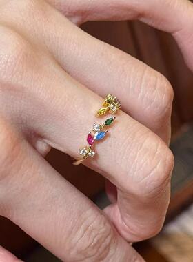 爆闪多巴胺彩色麦穗戒指女2026新款爆款轻奢高级感小众设计食指环
