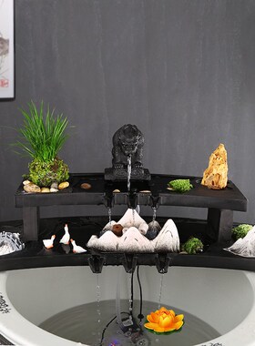 古法养鱼造景套餐流水器循环水泵室外庭院子石槽假V山流水摆件配