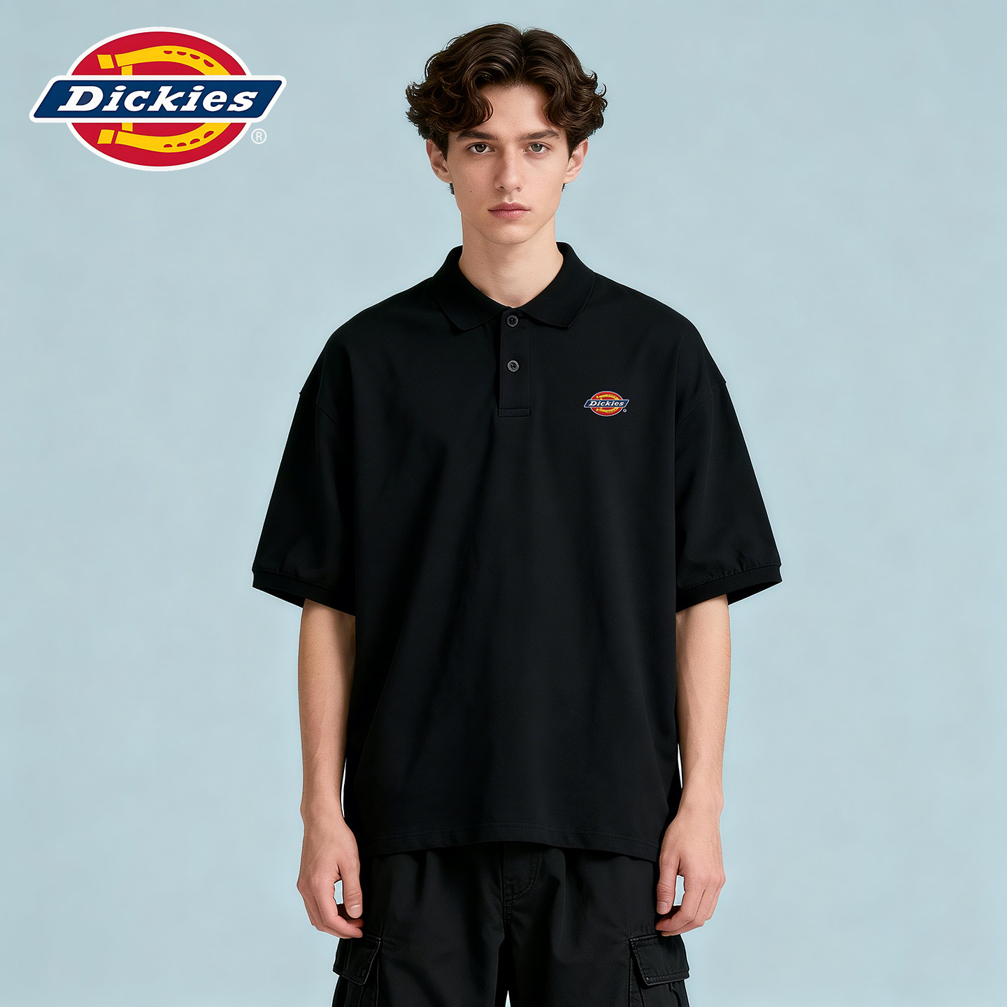 Dickies2026新款夏季翻领POLO衫男黑色刺绣logo透气凉感T恤潮牌