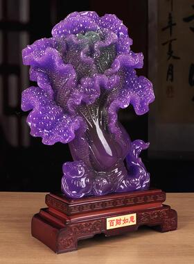 玉石百财如意玉白菜摆件r招财高级感客厅旺宅办公室桌面高档装饰
