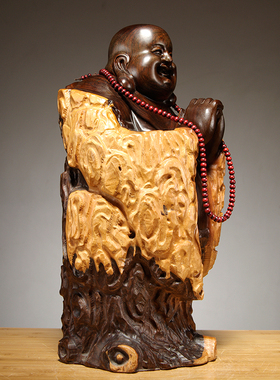 黑檀实木雕刻弥勒佛根雕摆件大y号笑佛工艺品红木家居玄关装饰送