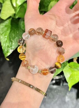 天然黑金超七白幽灵水晶手串