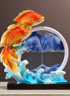 新中式年年有余金鱼摆件客厅玄y关电视柜流沙画装饰工艺品乔迁礼