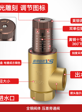 全铜阀体压差旁通阀DN20DN25DN32DN40空调热泵可视调节压差旁通阀