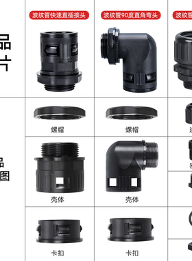 尼龙塑料波纹管防水快速直插接头90度弯头卡接接头AD54.5M63