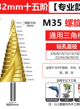 宝塔钻头高硬度钻孔扩孔打孔器钻孔神器不锈钢金属专用阶梯钻头转