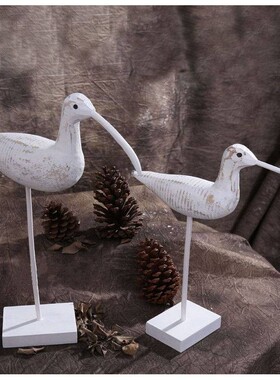 包邮欧式原木裂纹鸟m摆件工艺品创意客厅海鸟情侣鸟实木家居装饰