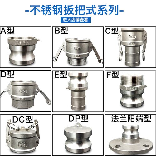 不锈钢快接水带软管水泵快接2寸3寸CF型阴阳端插管扳把式快速接头 - 图1