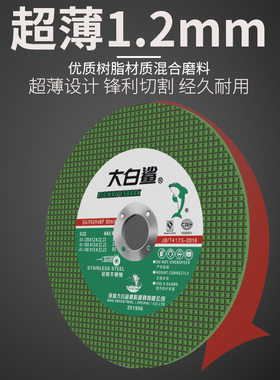 大白鲨125角磨机切割片不锈钢专用砂轮片超薄双网金属沙轮打磨片