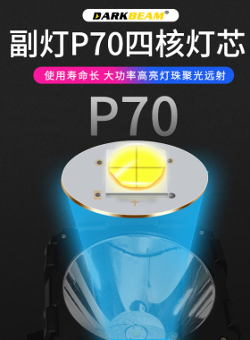 手提探照灯P70超亮手电筒户外远射汽修钓鱼灯USB充电强光白红蓝光