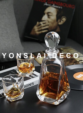 现代轻奢威士忌酒具摆件玻璃酒杯醒酒器样板间Q红酒架酒柜软装饰