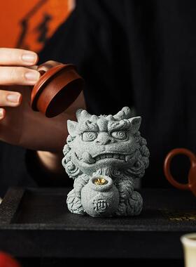 国潮青砂石麒麟香插客厅书房香薰禅意茶道小摆件茶桌茶玩可养茶宠