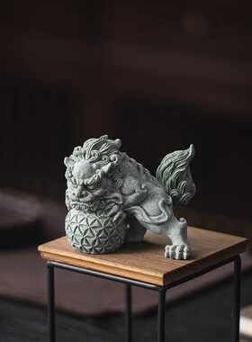 国潮中国风青砂石狴犴招财神兽摆件家居客厅桌面博古架工艺品装饰