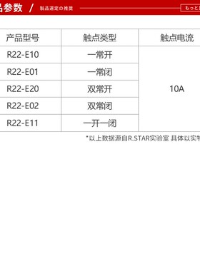 R.STAR日星按钮开关触点辅助R22常开常闭22mm自锁自复位触头模块