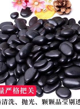 北京天然小黑石雨花石鹅卵石花盆栽鱼缸黑色石子园艺铺地装饰园林