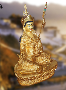 纯铜鎏金彩绘莲花生大士莲师佛像新屋进宅吉祥摆件室内居家
