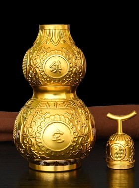 螺纹口黄铜葫芦摆件中q式客厅办公室位玄关卧室解门对门大号挂件