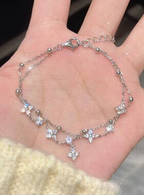 S925银四叶草幸运手链女友礼物