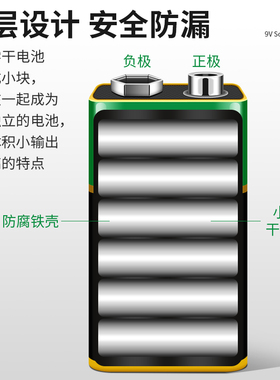 5粒装 9V电池6F22方形万用表无线话筒器麦克风报警器玩具通用电池