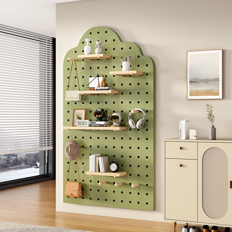 Solid wood hole board storage rack entrance wall decorative partition custom wall wooden storage rack