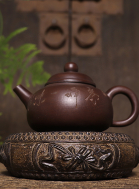 仿古石雕青石琴棋书画石鼓茶壶y底座杯垫中式复古茶席摆件摆设装