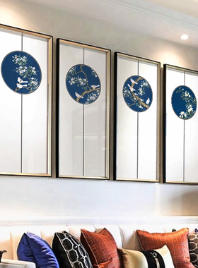 新中式花鸟入户玄关客厅背景墙装饰画酒店书房挂画禅意茶室壁画