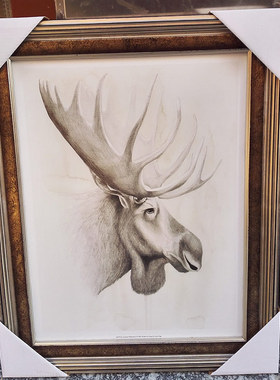 北欧简约 美式 复古做旧 书房装饰画 卧室床头画 样板房挂画 麋鹿