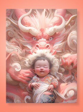 卡通龙年diy数字油画材料手工填充丙烯颜料龙宝宝装饰油彩挂画
