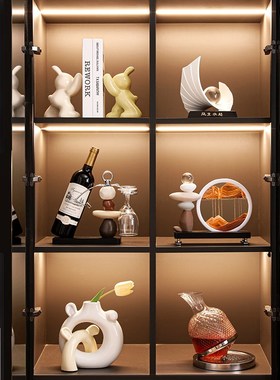 时来运转红酒架酒柜摆件餐边电视柜流沙画家居客厅酒托杯架装饰品