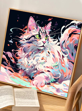 挪威的森林猫咪数字油彩画diy手绘填色填充画高级感艺术装饰挂画