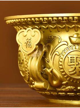 纯黄铜聚宝盆摆件五福双龙客厅店铺公司装饰工艺开业乔迁礼品玄关
