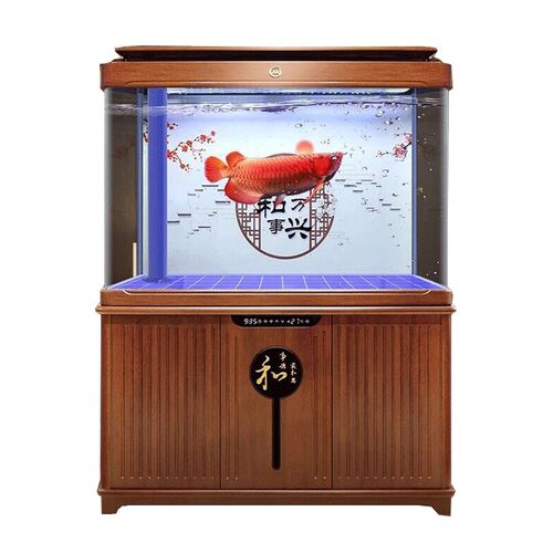 闽江大型底过滤鱼缸客厅家用新中式复古热弯弧形玻璃落地龙鱼缸 - 图3