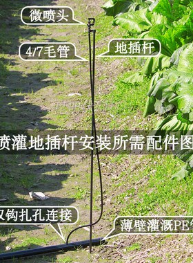 农业喷灌50厘米插地支架园林绿化喷水插杆浇菜洒水微喷头1m纤维杆