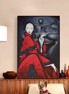 过道浮世绘艺术定做仕女人物装饰画新中式大尺寸巨幅玄关日式壁画