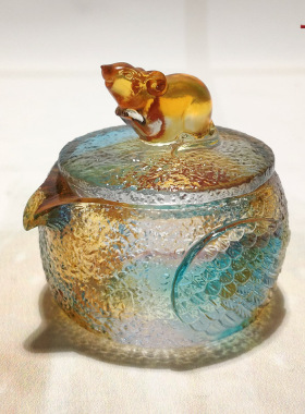 琉璃生肖工艺品刻字纪念品客厅博古架酒柜装饰品玄关可爱老鼠摆件