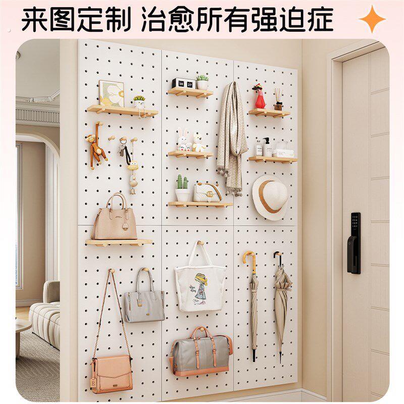 Hole board storage rack custom solid wood pink blue entrance hall shaped partition accessories storage board storage rack