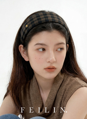 妃琳格子布艺宽发箍女款2026新款高颅顶可拆卸头饰头箍发卡高级感