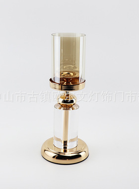 欧式玻璃水晶烛台浪漫烛光晚餐道具样板房软装装饰品复古蜡烛摆件