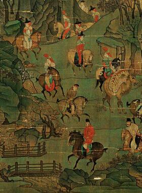 唐 李昭道 明皇幸蜀图 名家青绿山水人物国画真迹微喷复制装饰画