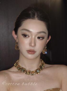 欧美夸张方形项炼耳环套装女轻奢高级感晚礼服配饰锁骨炼新娘颈炼