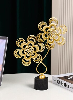 北欧风轻奢金色铁艺叶子装饰品高级感小众客厅电视柜酒柜桌面摆件