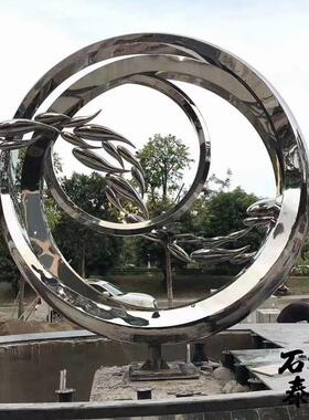 不锈钢圆环雕塑金属艺术镂空发光圆盘圆形装饰广场售楼部景观小品