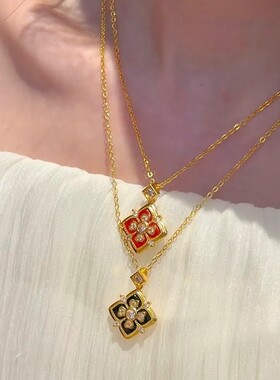 【饰柿如意】S999纯银宝相花项链新中式国潮风高级感耳钉四叶款