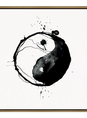 古风太极图挂画新中式茶室禅意装饰画水墨茶楼背景墙面壁画定做