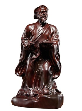 黑檀木雕木工祖师鲁班雕像摆件实木雕刻人物家居客厅公司装饰送礼
